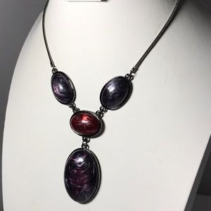 Purple stone necklace, popular Y shape with deep purple and cherry red stones